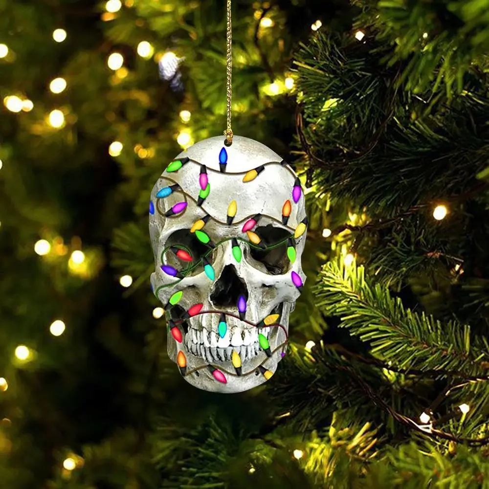 Diy Horror Skull For Christmas Tree Decoration Skeleton Car Rearview Mirror Pendant Crafts Collection Drop Ornaments Funny Decor