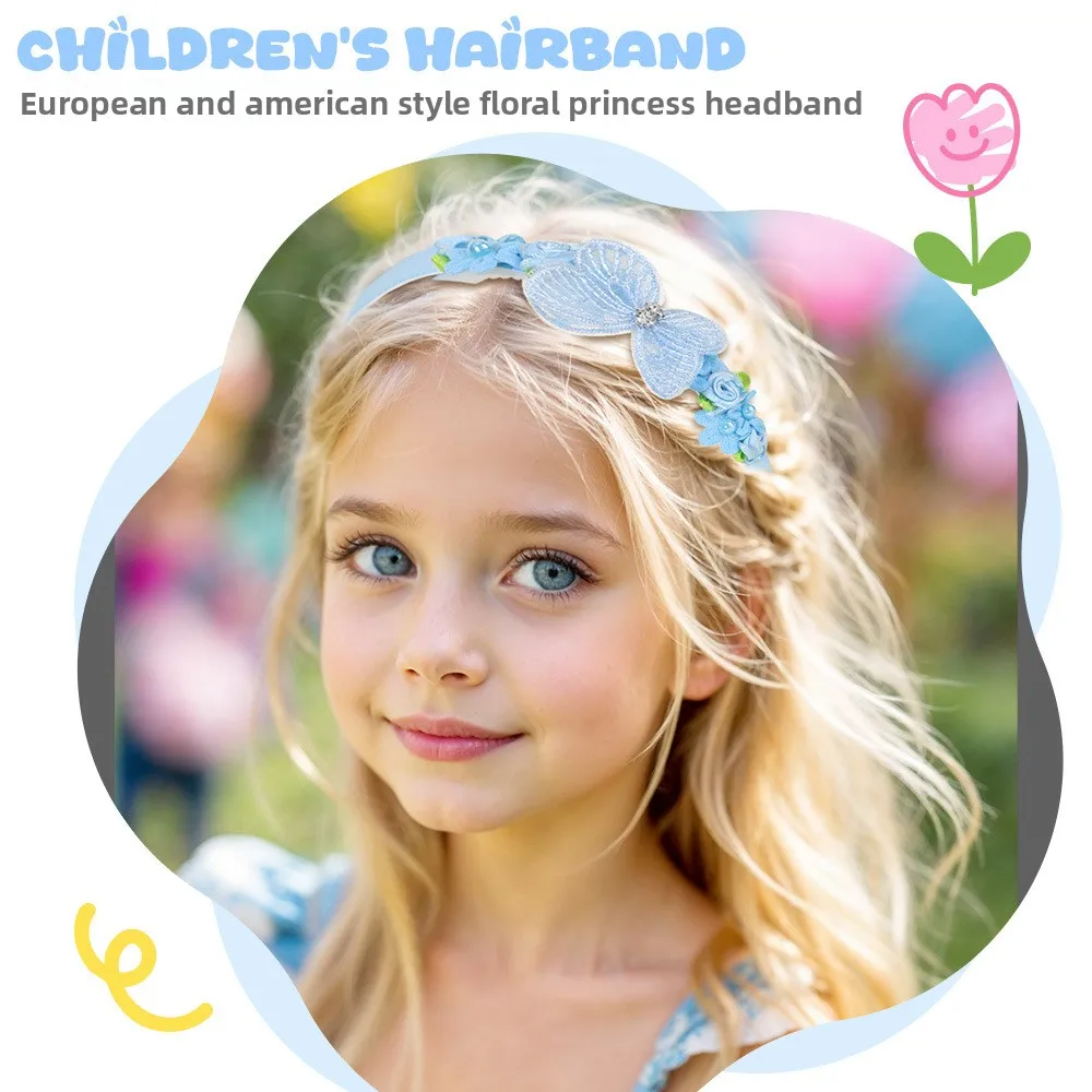 1Pcs Children Butterfly Headband Lace Flower Headpiece for Girls Daily/party Cute Hair Accessories,available in Multiple Colors view 2