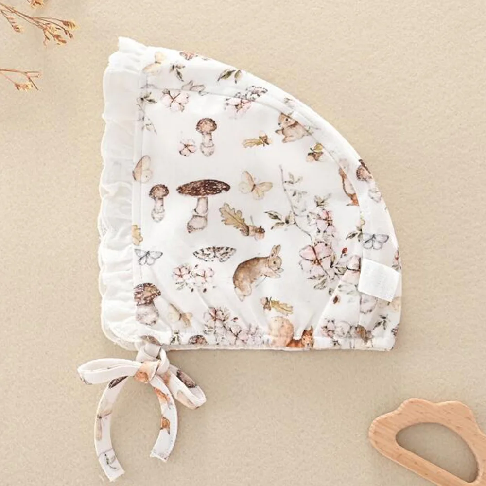 赤ちゃんの女の子のための動物のプリント帽子,春,夏,病院,屋外,0〜3か月の赤ちゃんのための綿の帽子,100%