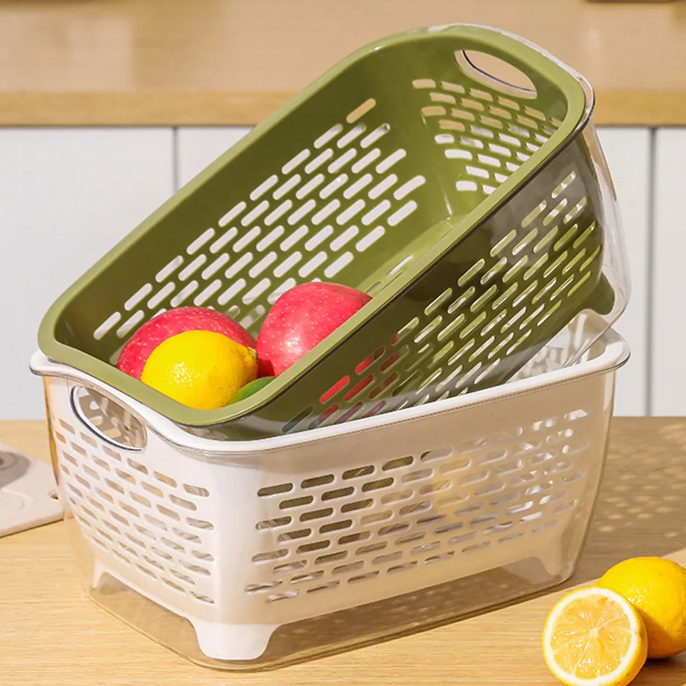 Pure-Color Double Layer Plastic Drainer Basket Practical Lettuce Leaf Drainer Tool For Vegetable Washing