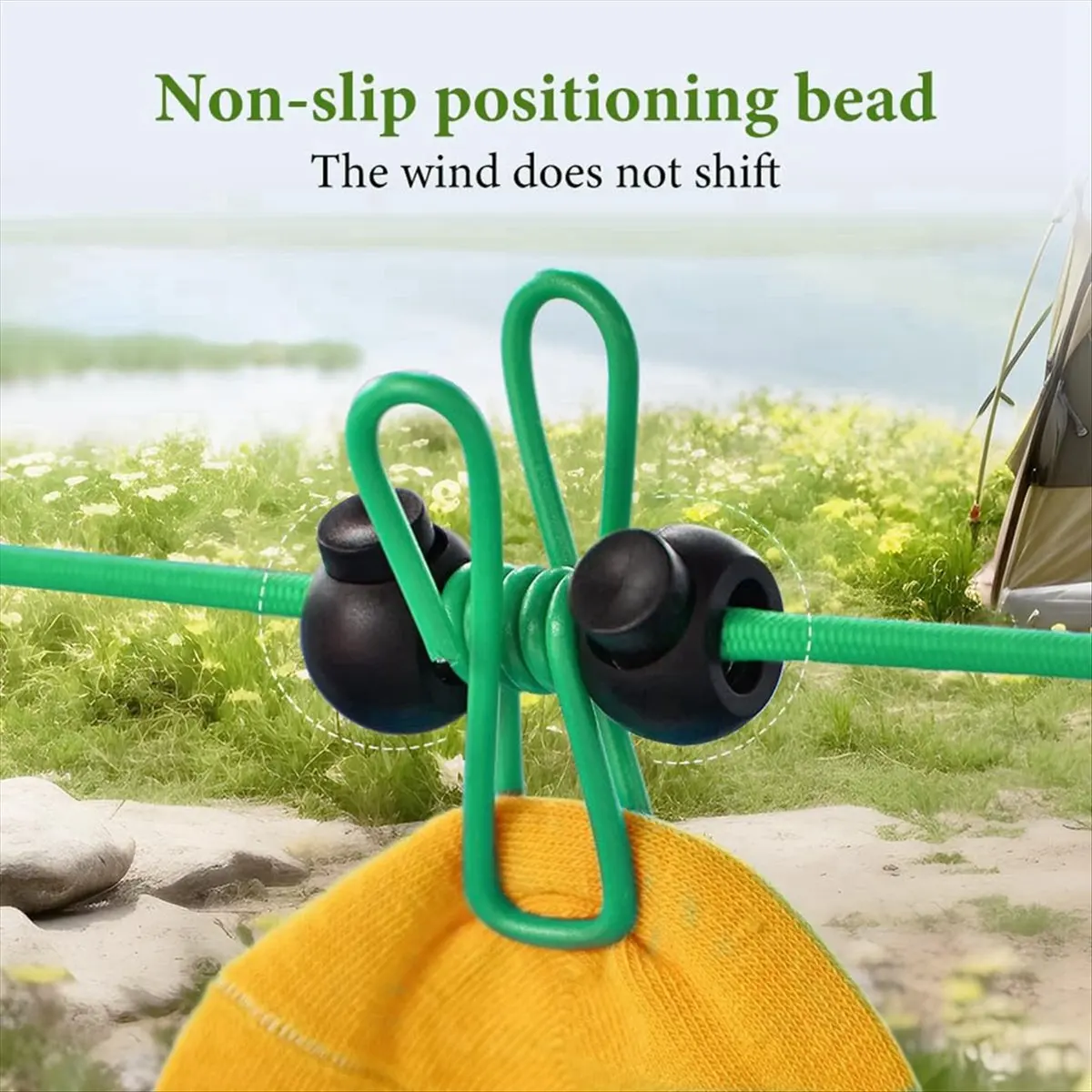 

AA77 Веревка для белья, портативная веревка с прищепками, регулируемая нескользящая веревка для белья, зеленый цвет для путешествий в помещении и на открытом воздухе