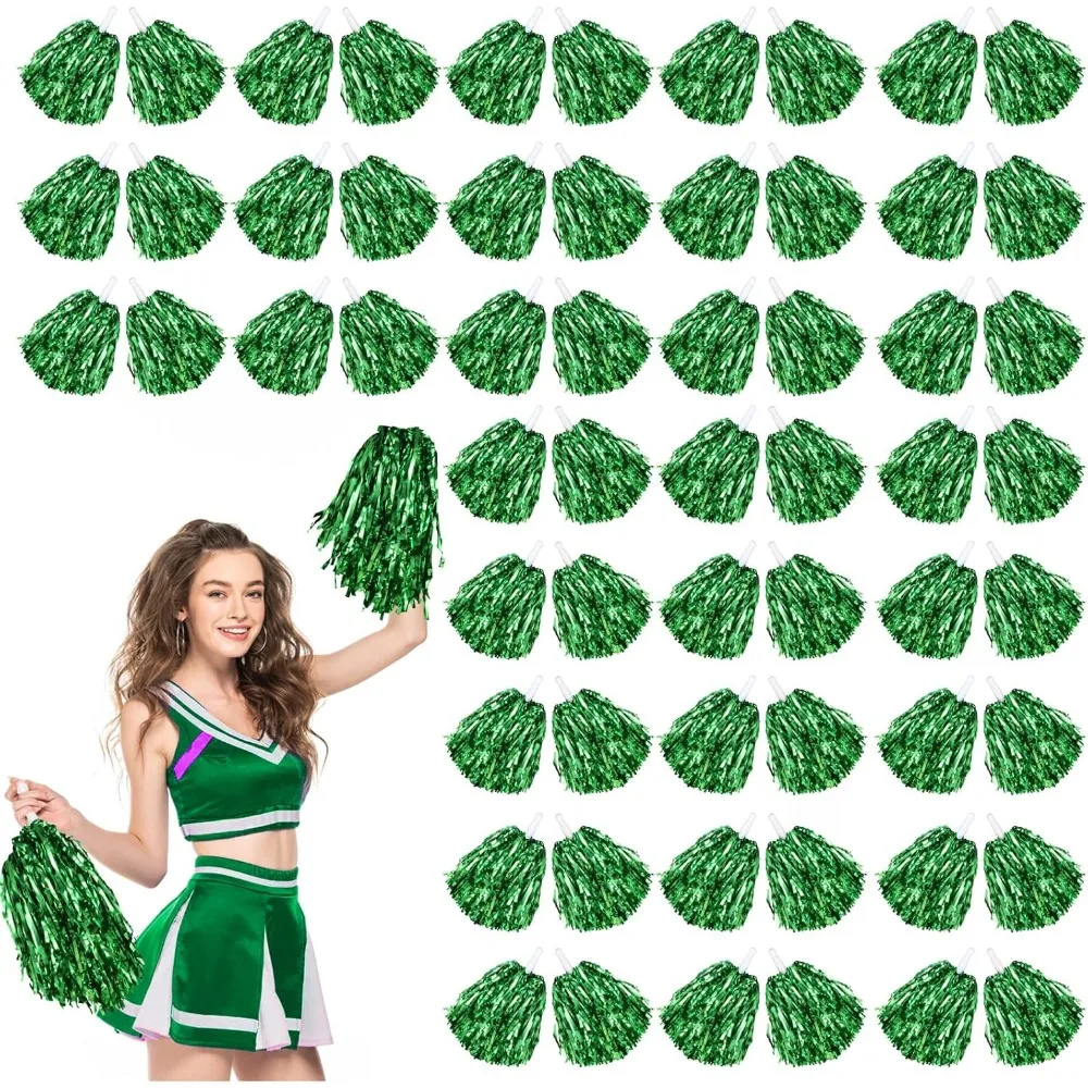 

60 Pcs Cheerleading Pom Poms Cheer Pompoms Metallic Foil Pompoms with Plastic Handles for Cheering Squad Team Spirited Sports