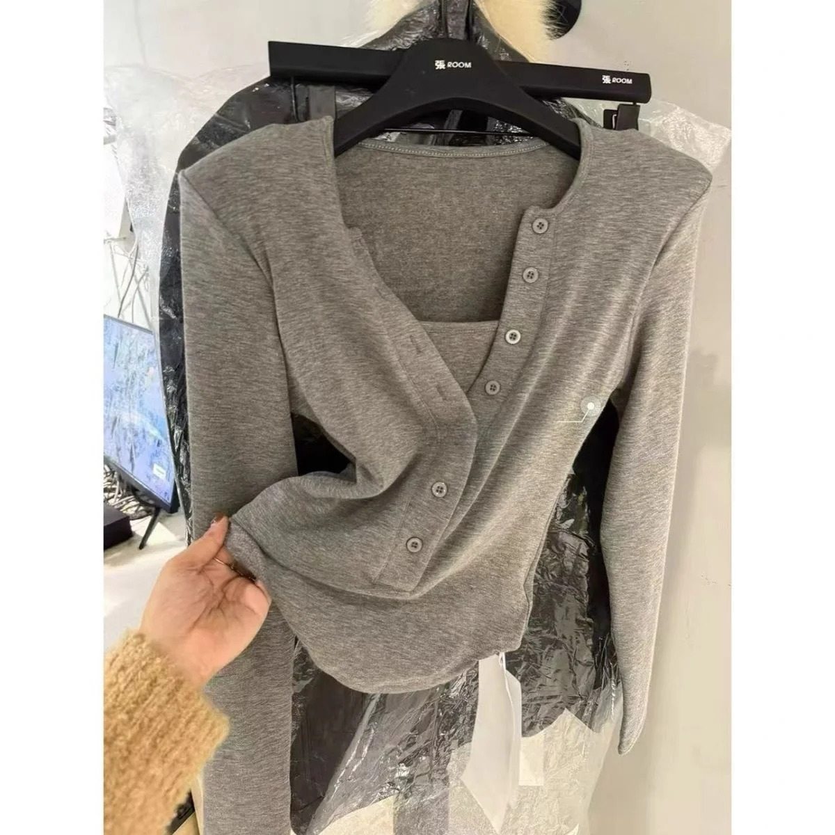 Slim Fit Long Sleeve V-Neck Button up T-Shirt Base Shirt Top Trendy Versatile Fashionable Spring Autumn New Arrival Women's C...