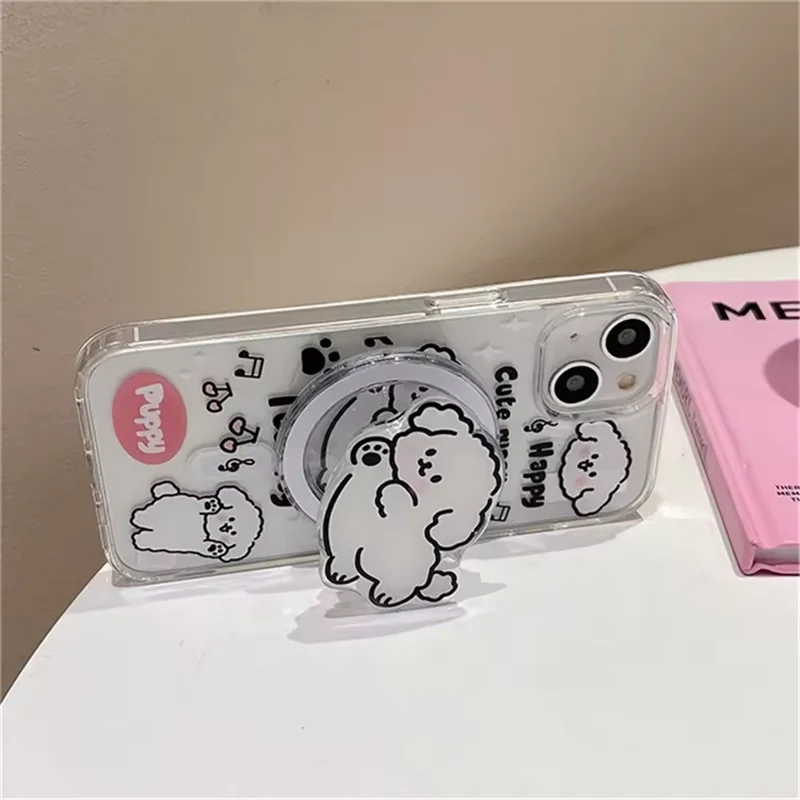 Support magnétique coréen mignon chiot de dessin animé, poignée de téléphone Tok Griptok, Support pour iPhone 16 15 14 pour étui Magsafe Smart Tok