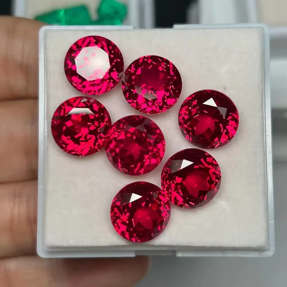 

New Lab Grown Red Ruby Round Faceted Cut Pass UV Test Stone for Jewelry Making/Setting/Collection Mohs Hardness Gems