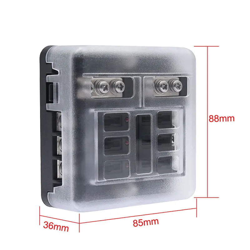 6 Way Fuse Box Holder With 6 Way Blade Fuse Holder Block & Warning Indicator  12V~24V Power Distribution Panel Board