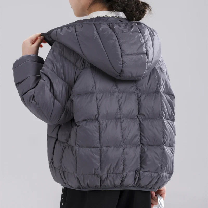 Children Down Jackets 2024 New Autumn Winter Boys Girls Light Weight Hooded 90% White Duck Down Coat Feather Quilted Outerwear