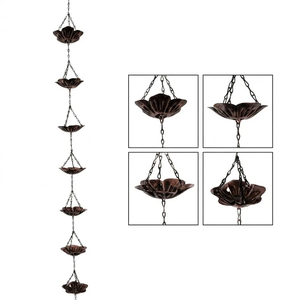7-Cup Rain Chain Constructed from Coated Iron for Fade Resistance and Long Term Performance in Environments 7-Cup