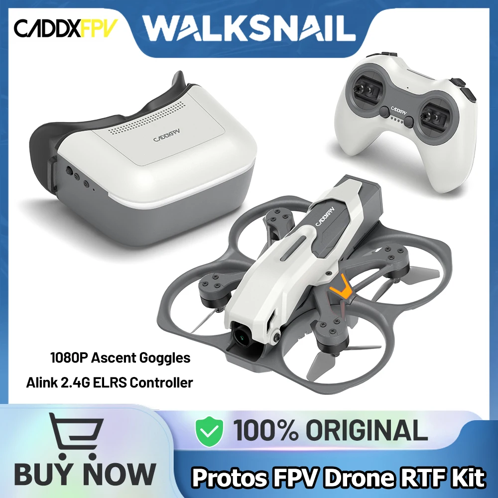 CADDX Protos FPV Drone RTF Kit 1.6inch Cinewhoop Drone 5.8G 1080P FPV Goggles HD Ascent Lite VTX Transmission 2.4G ELRS Receiver