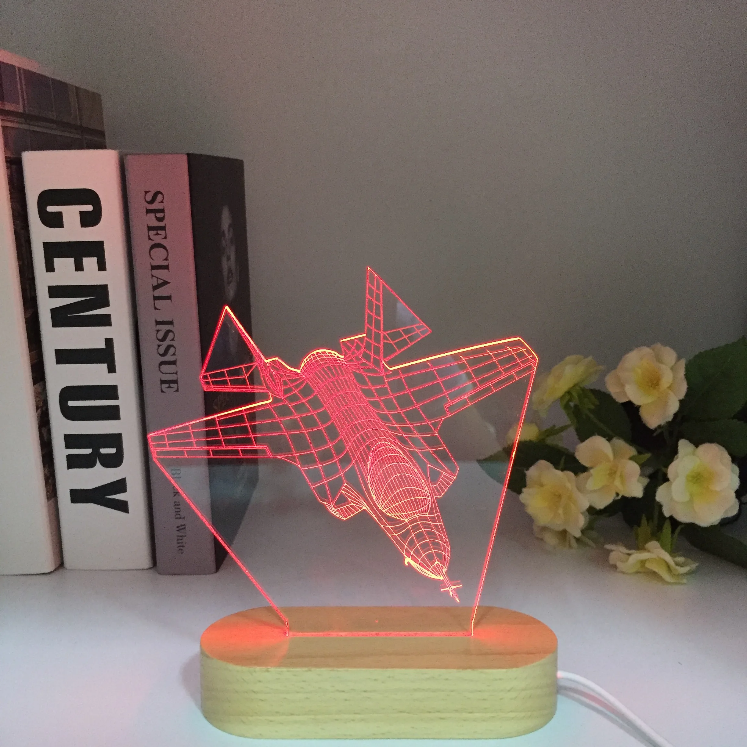 Wood War Plane Fighter LED 3D Night Lights Colorful Table lamp Multi Color Military Jet Plane Aircraft with USB Power Decor Gift