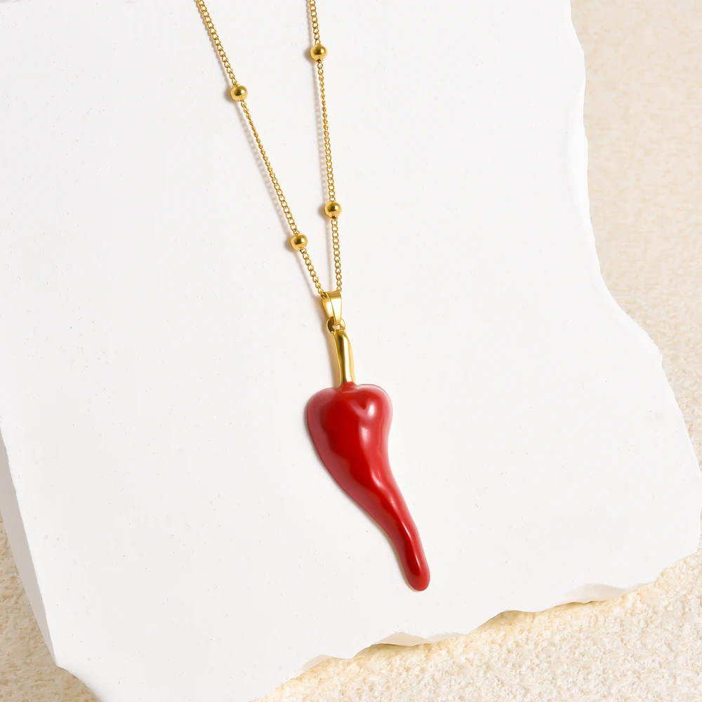 1Pc Hip Hop Italian Chili Red Pepper Y2K Strawberry Aesthetic Neckalaces Goth Sacred Heart Sea Animal Women Collar Jewelry