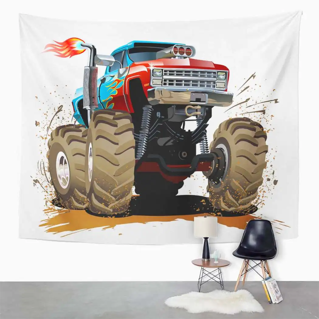 Bedroom Living Room Decorative Wall Hanging Tapestry Cartoon Monster Truck Print Polyester  Art  tapiz