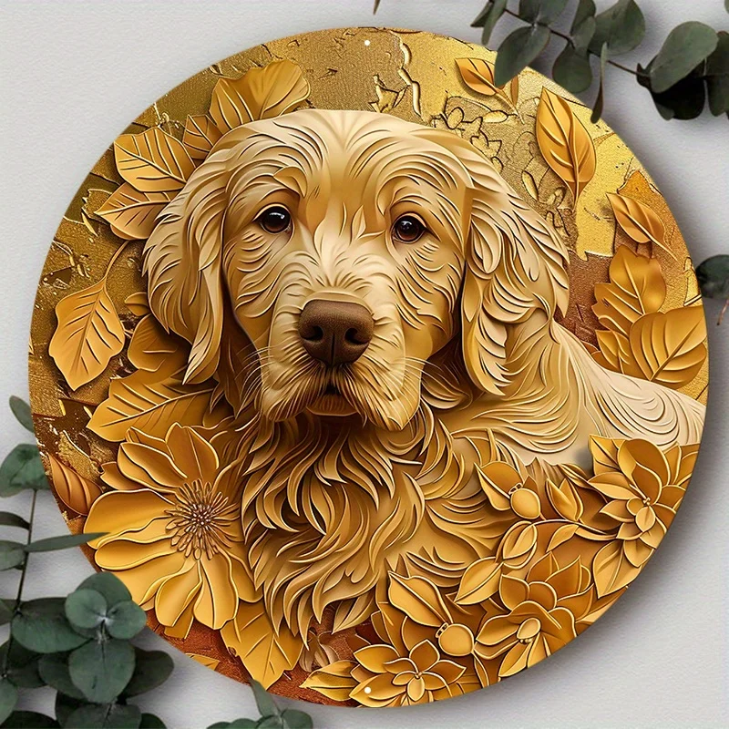 

Round Aluminum Wreath Sign, Dog Themed, 2D Flat Print for Home, Apartment, Wall Decor, Perfect Holiday Gift Idea