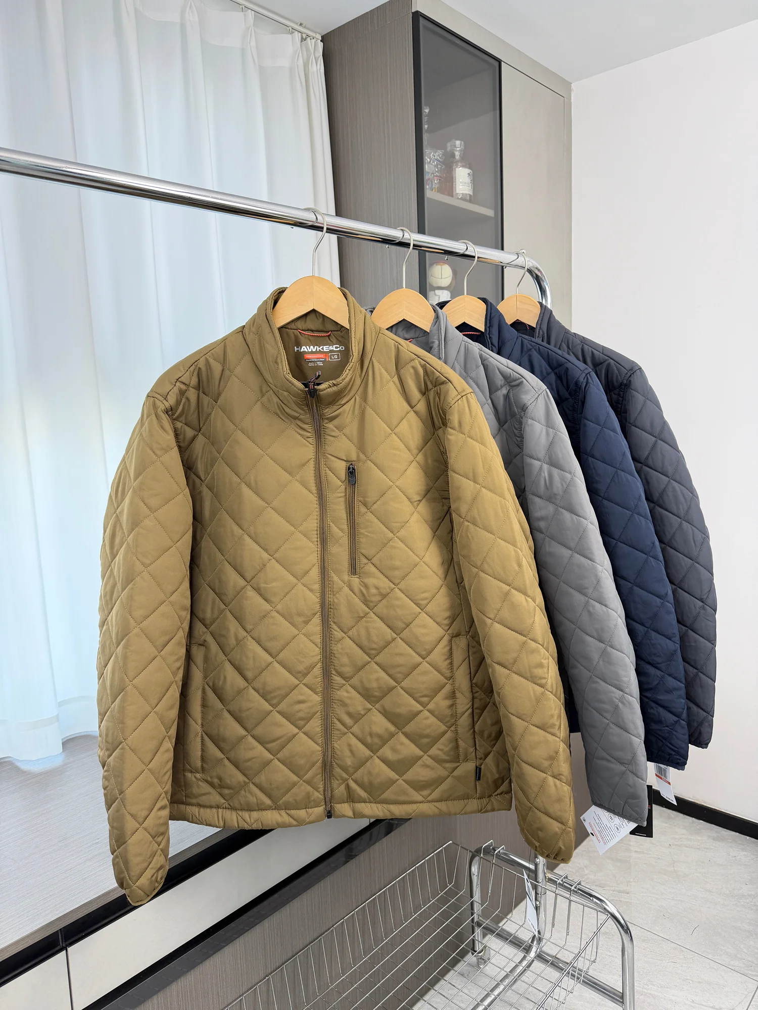 

Lightweight Casual Cotton Jaet Men's Faion Urban Sle Diamond Stitching Stand Collar Quilted Coat Warm Daily Wear