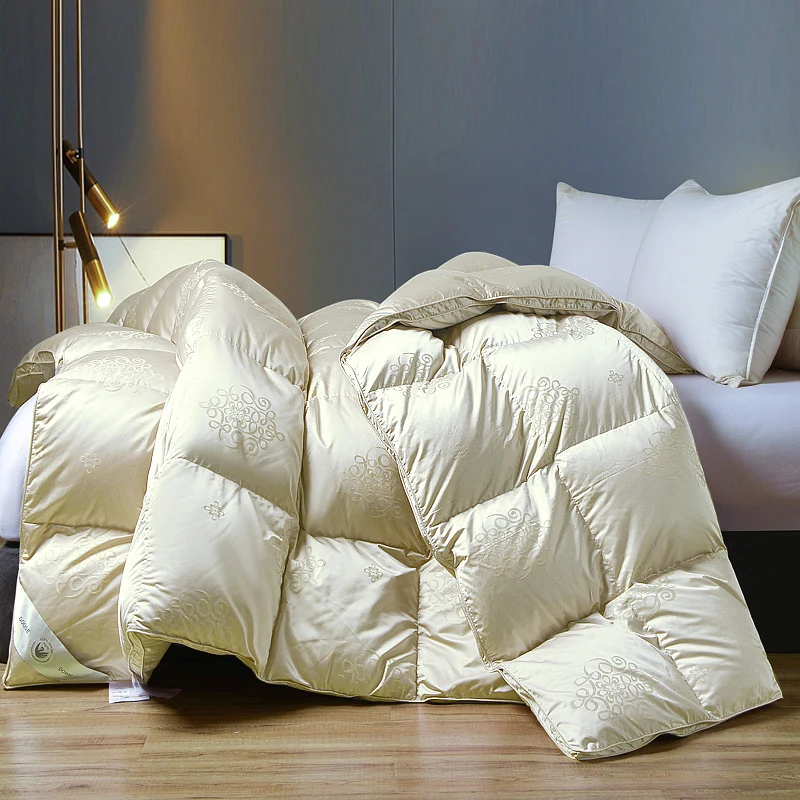 Silky Jacquard Cotton Shell , High Fluffy 95% White Goose Down Comforter, Warmth Duvet Quilt, Winter All Season Luxury Blankets