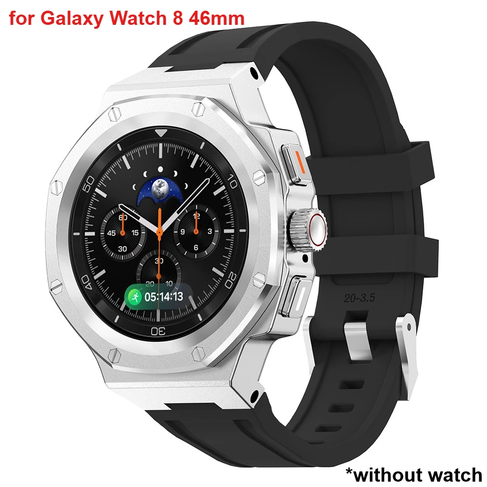Luxe Mod Kit Voor Samsung Galaxy Horloge 8/8 Classic 40/44/46mm Legering Metalen behuizing Siliconen Band Volledige Cover Bescherming Band Set