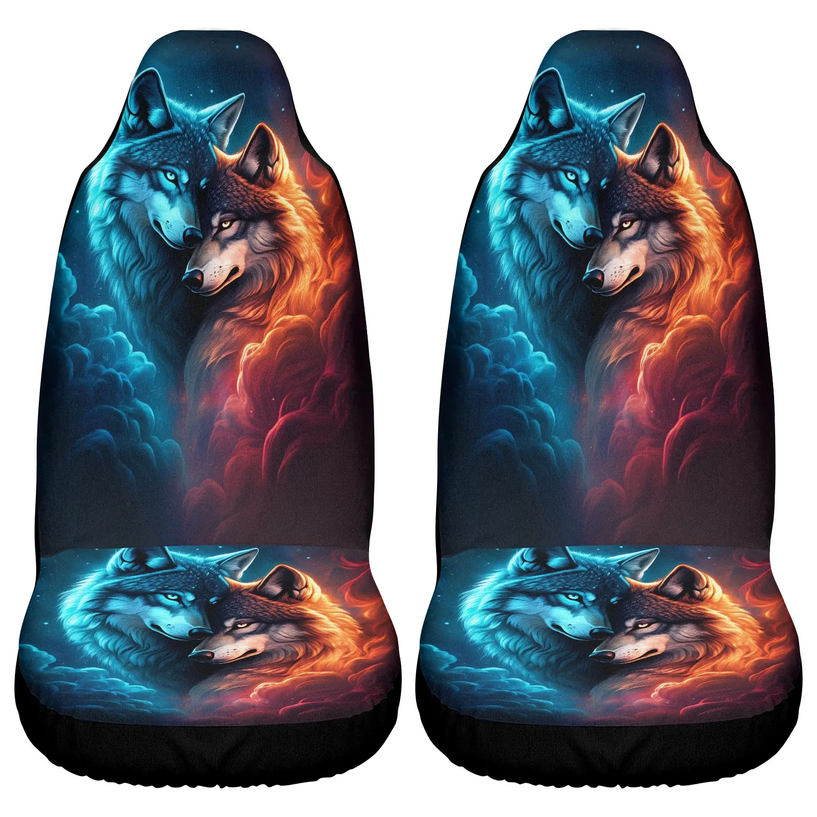 Car Seat Covers Black Wolf Fire And Ice Print For Car Interior Protection And Decoration