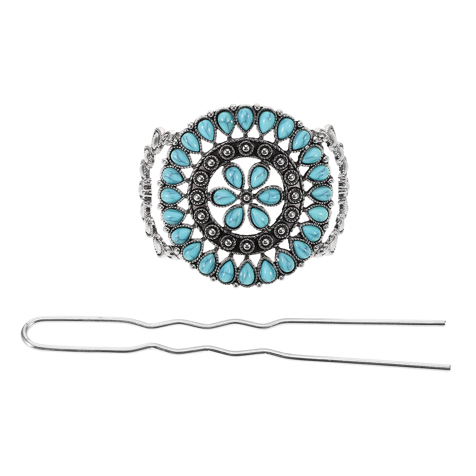 

Hairpin for Any Occasion Women Accessory Retro The Flowers Chinese Style Holder Vintage Turquoise Fork Zinc Alloy