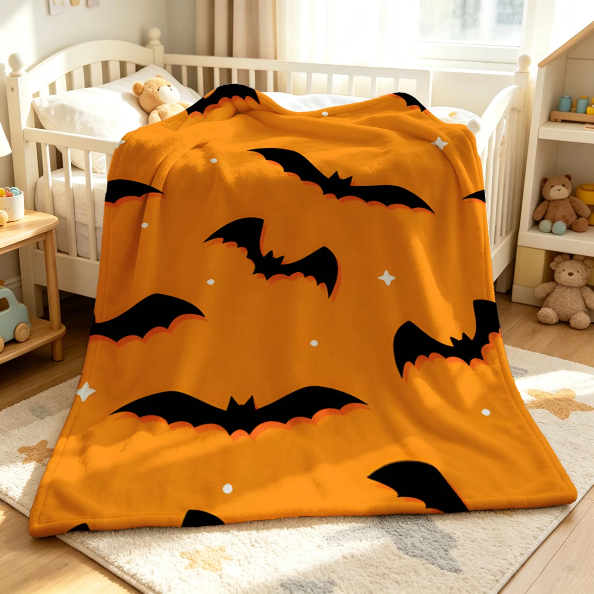 Orange Bats Stars Winter Summer Flannel Blanket Throw Fleece Soft Fuzzy Plush Cozy Fleece Blankets for Sofa Ideal Gifts