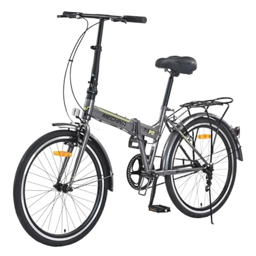 

24 Inch Foldable City Bike with 1/7 Speed Transmission and Double V-Brakes High Carbon Steel Frame Black Ideal for Commuting Tr