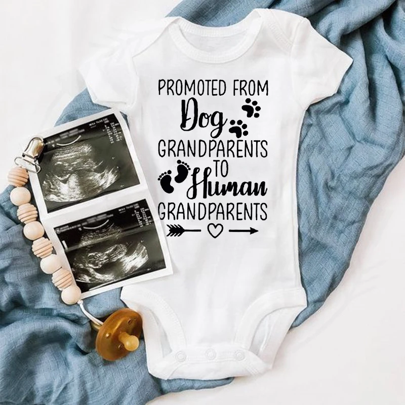 Promoted From Dog Grandparents To Human Grandparents Baby clothes Bodysuit Reveal to  Grandparent To Pregnancy Announcement gift