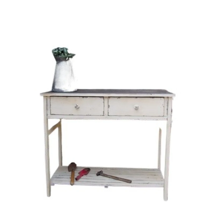 

Antique shabby pastoral retro old solid wood flower stand, outdoor gardening table, coffee shop, bar, decoration