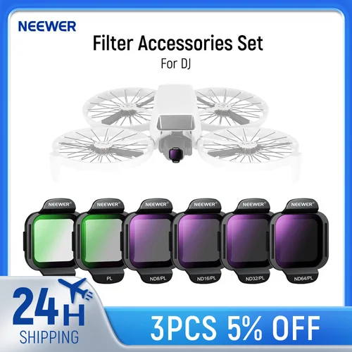 Imagen 1 del producto NEEWER-Juego de accesorios de filtro ND/PL para Dron DJI Flip, Kit de filtro de lente ND polarizada de densidad neutra de vidrio óptico HD a presión