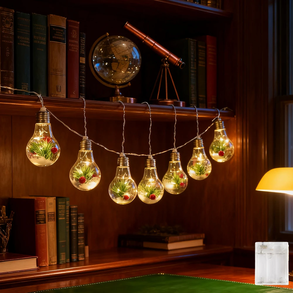 

1 шт., рождественские лампочки, гирлянда, 10 лампочек, красные фрукты, сосновые иглы, рождественское тематическое украшение (доставка без батареи в комплекте)