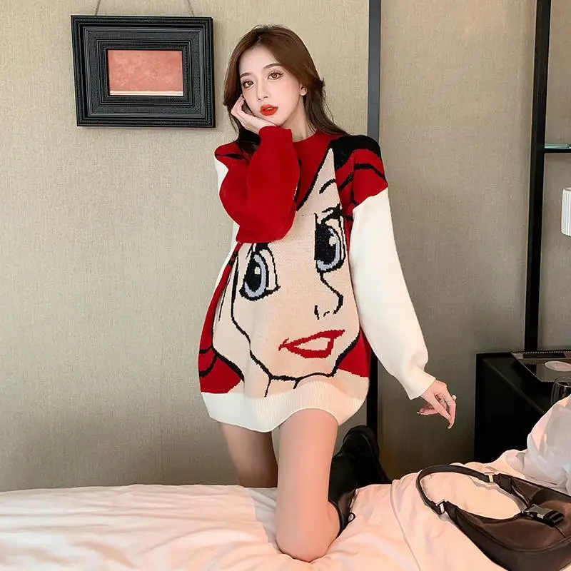 Korobov Womens Clothing Korean Fashion Sweaters Sweet Cartoon O Neck Knitwears Sueter Mujer Vintage Preppy Style Jumper Femme