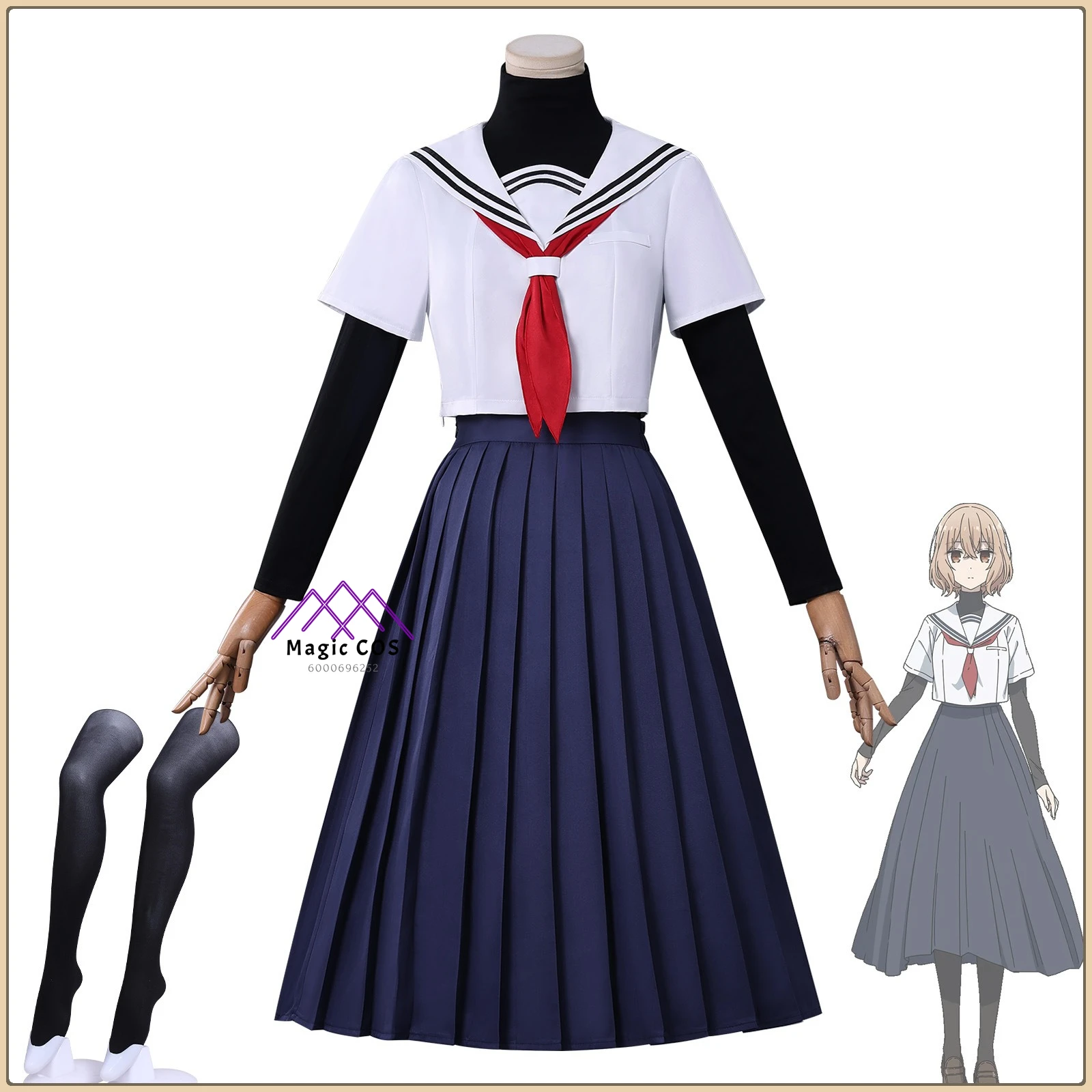 

Anime The Non-Human Girl Who Craves Me Yasuko Cosplay Full Set JK Uniform Wig Socks Hairpin High Quality Anime Clothes (Female)