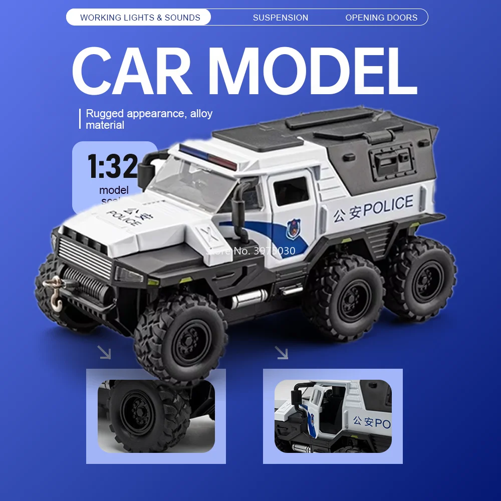 

1:32 Scale Conqueror Sabertooth Car Toy Diecast Miniature Alloy Model Sound Light Pull Back Doors Opened Vehices Gifts for Child