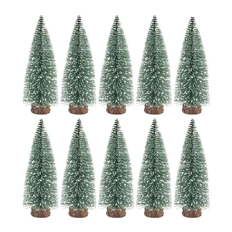 

10pcs Mini Christmas Tree Artificial Xmas Tree Ornament Cedar Pine Sisal Tabletop Merry Christmas Party Decor With Snow Cover