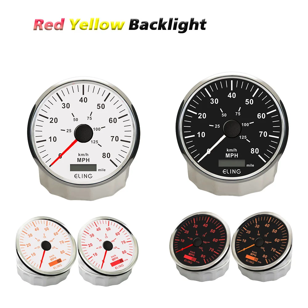 

Спидометр GPS Rhaxel 110 мм, 0-80 миль/ч (до 160 км/ч), одометр с красно-желтой подсветкой для грузовиков и тракторов, 12В/24В