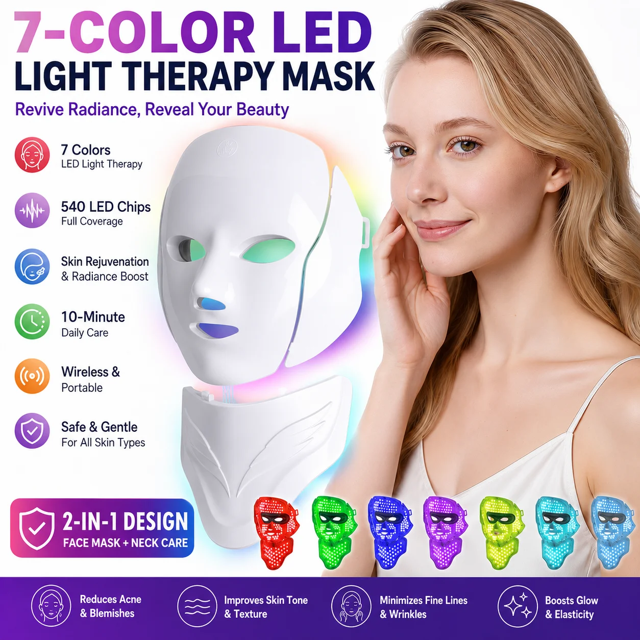 ワイヤレス-7-色-led-フェイスネックマスク光子光療法美顔器肌の若返りアンチエイジングニキビ治療
