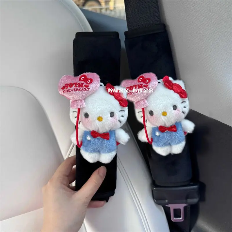 

Sanrio Hello Kitty Anime Plush Car Extended Seat Belt Cover Car Bow Pair Protective Cover Cute Cartoon Car Shoulder Cover Gift