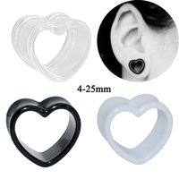 Acrylic Love Black White Heart Shaped Hollow Transparent Ear Gauge Piercing Clear Ear Tunnel Ear Expander 4mm-25mm