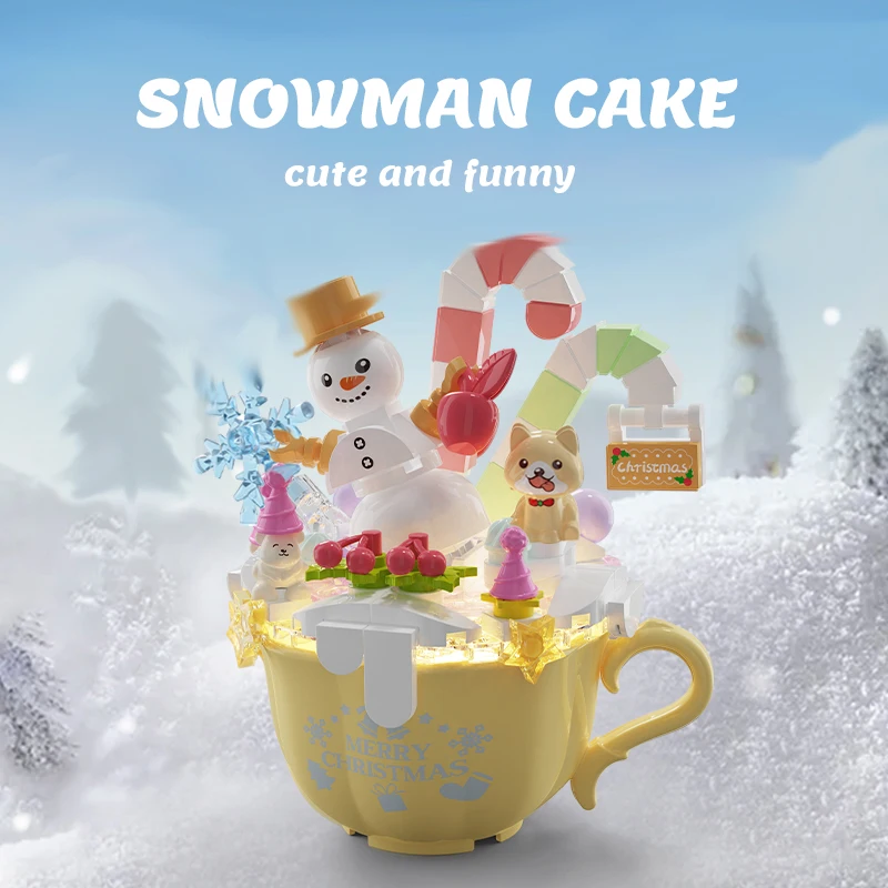 SEMBO Mini Christmas Tree Snowman Gingerbread House Cake Cup Light Building Blocks Home Decoration Bricks Toys For Girls Gifts