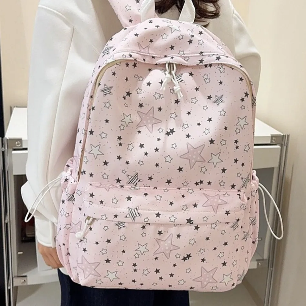 Cute Starry Sky Star Backpack Lightweight Print Nylon Backpack College Style Shoulder Bag Students School Bag School
