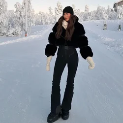 Chic Winter Faux Fur Warm Skiwear Suits For Women Adjustable Belt Windproof Waterproof Snow Sportwear 2025 New Lady Outdoor Wear