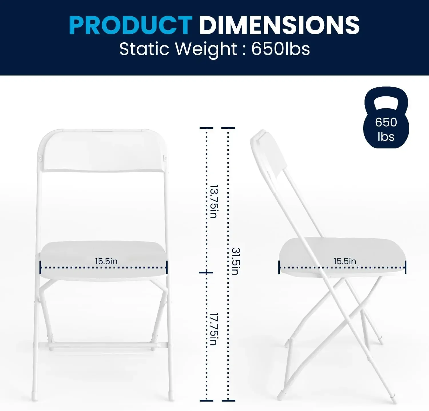 Silla plegable de plástico de la serie Hercules, paquete de 10, capacidad de peso de 650lb, silla cómoda para eventos, silla plegable ligera