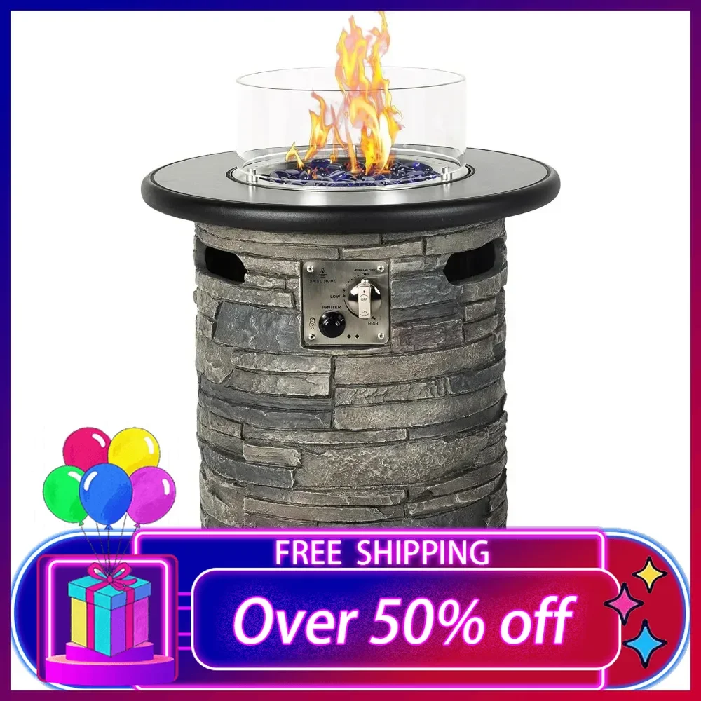 Outdoor Gas Propane Fire Pit Table, Round Porcelain Tile Top 22