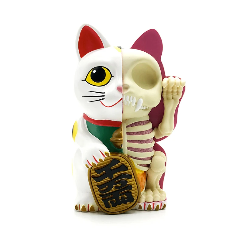 4D Half Anatomy Fortune Cat Classic Chinese Lucky Cat Waved Arm Japanese Lucky Cat Statue Figurine Ornaments For Home Office Dec