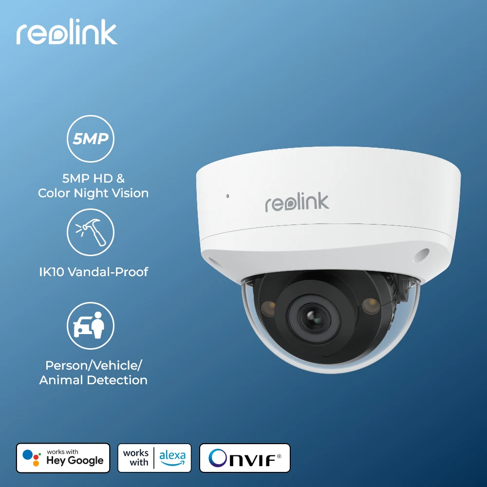 

Reolink 5MP IK10 Vandal-Proof PoE Security Camera 4K Outdoor Turret IP Camera 8MP IP67 Waterproof Surveillance Cameras RLC-540A