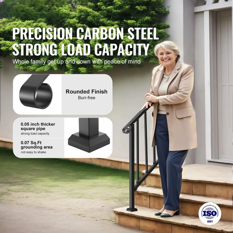 Handrails for Outdoor Steps Stair Hand Rail Kit Transitional Carbon Steel Railings with Installation Kit Concrete Steps