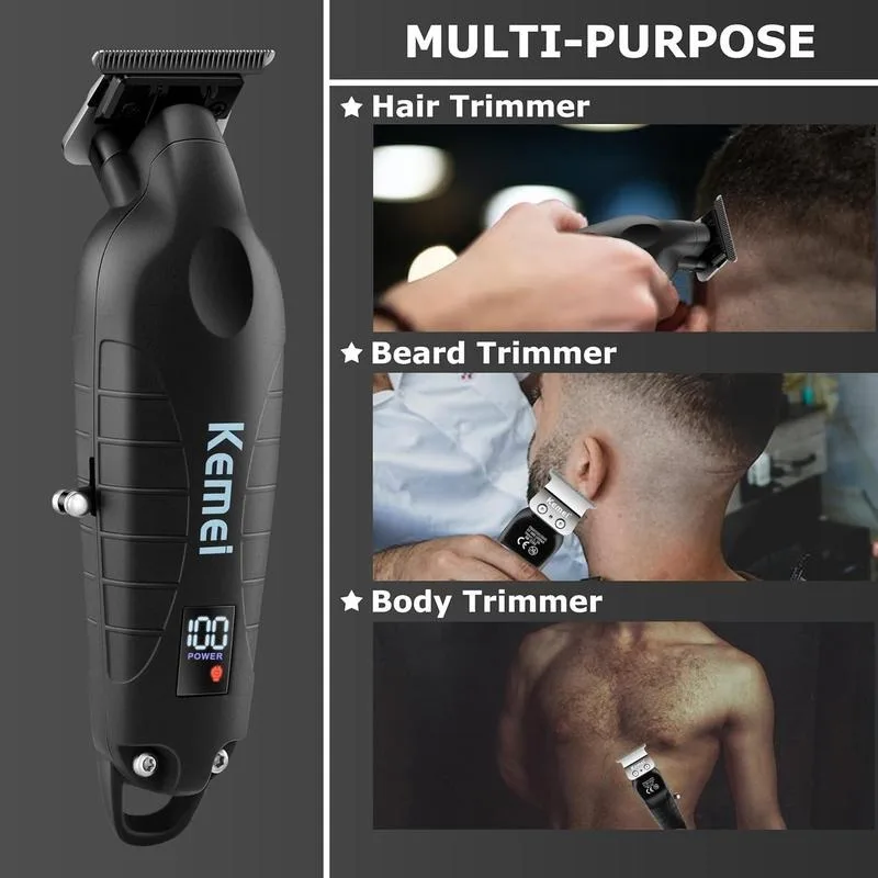 KEMEI 2293 Professional Hair/Beard Trimmer for Men Zero Gapped Hair Clippers for Barber with T Blade, Cordless Rechargeable