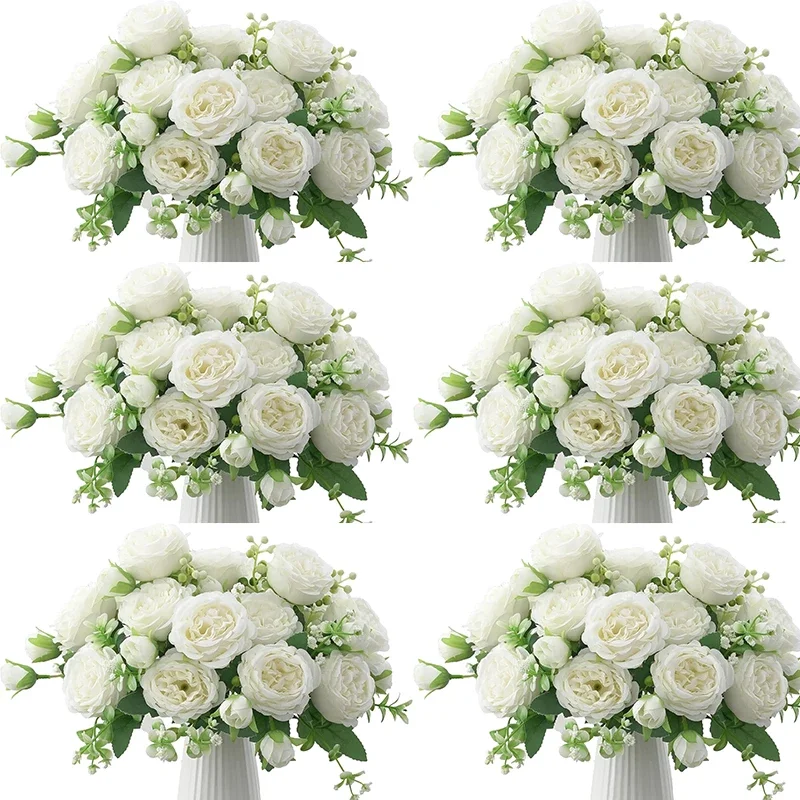 10 Bundles Artificial Peony Flowers Faux Silk Peony Bouquet for Home Wedding Table Centerpiece Decoration