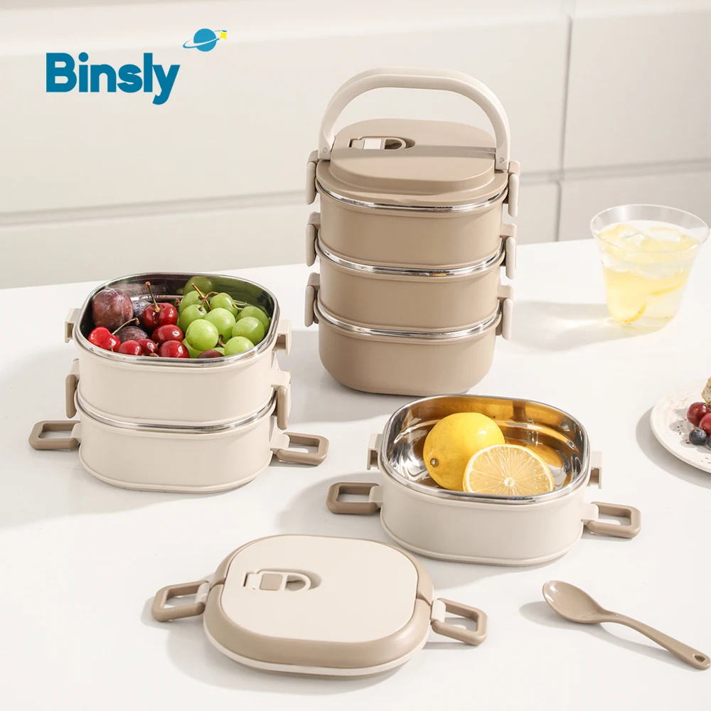 

Коробка для бенто из нержавеющей стали, 3-слойная герметичная коробка для хранения продуктов, емкость 2100 мл, ланч-боксы с пряжкой, квадратные термокоробки для тинфинов