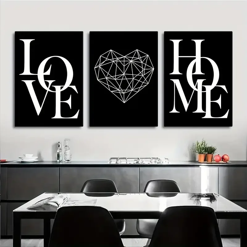 3pcs No Framed Scandinavian Art Deco Canvas Poster Set - Matte Finish, Detachable, Reusable, Installation - Nordic B&W Printed