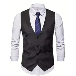 Chaleco de traje de un solo pecho para hombre, chaleco informal de negocios de Color sólido, talla grande, nuevo