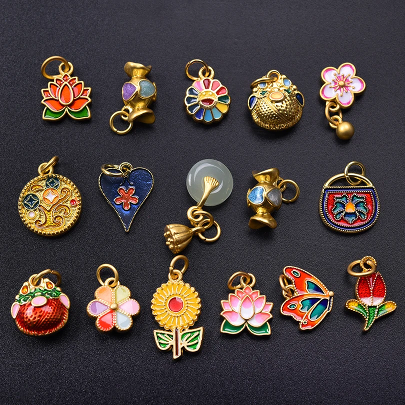 16pcs/Mix Sunflower Butterfly Roses Lotus Pendant Diy Jewelry Making Supplies Alloy Material Handmade 3D Pendants Accessories